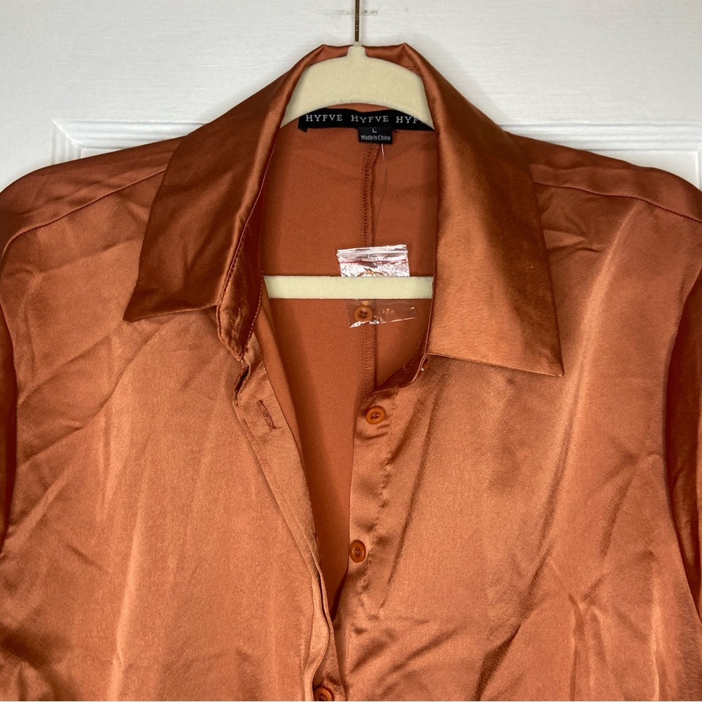 Hyfve Button Down Ruched Long Sleeve Mini Dress Size Large NEW - Picture 6 of 14